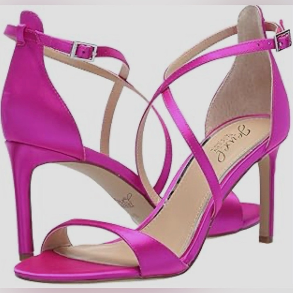 Jewel Badgley Mischka Dimitra Pink Satin Strappy Heels – Size 8.5 (NIB)